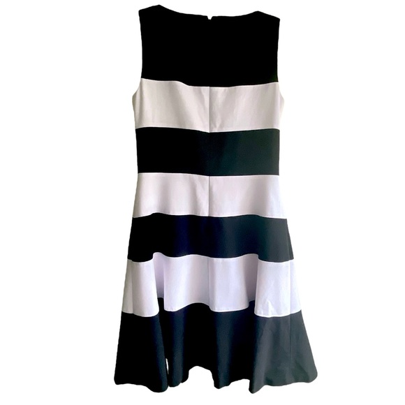 Ralph Lauren black white stripped sleeveless round neck fit & flare midi dress 4 - Picture 2 of 6